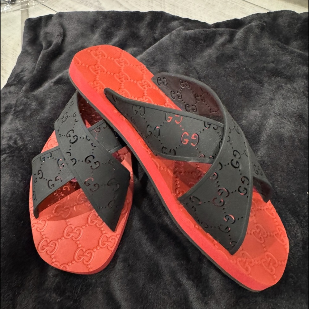 Gucci Red and Black Logo Slides
